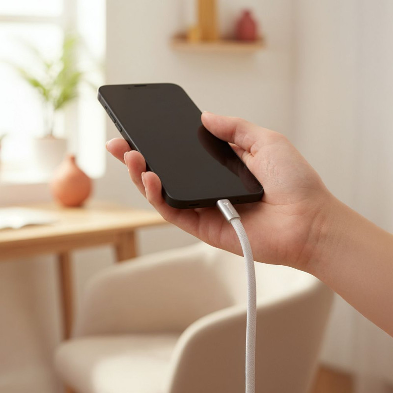 Kabel USB C – USB C Forcell F-ENERGY QC4.0 PD 3A 60W Cafule Flat pro USB-C zařízení 1,2 m - bílý