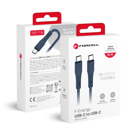 Kabel USB-C Forcell F-ENERGY QC4.0 PD 3A 60W pro USB-C 1 m - tmavě modrý