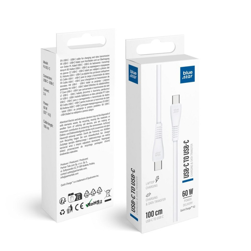 Kabel Blue Star PJ-DQ1-CL pro USB-C zařízení 1 m - bílá