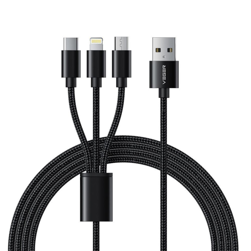 Kabel Veger V303 3in1 pro nabíjení USB-A / Lightning / Typ C / Micro USB - black