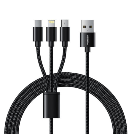 Kabel 3v1 Veger V303 USB-A / Lightning / USB-C - black