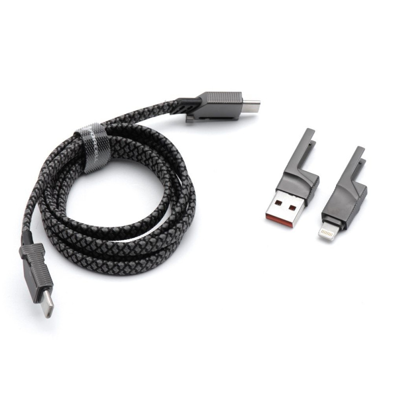 Kabel Forcell 4in1 USB C / USB A - USB C / Lightning F-Energy QC PD 3A 60W 1 m chrome