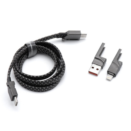 Forcell 4v1 USB-C/USB-A/Lightning kabel 1 m chrome