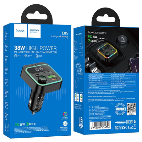 Hoco BRAVERY E85 do auta FM Bluetooth - černá