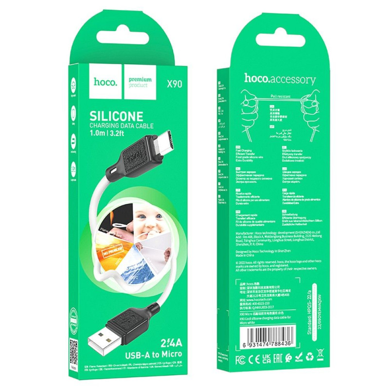 Kabel Hoco X90 pro zařízení USB-A / Micro USB 1 m - bílý