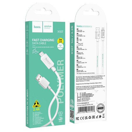 Kabel Hoco X107 pro Micro USB zařízení 1 m - bílý