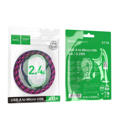 Kabel Hoco X116 pro nabíjení Micro USB 1 m - gradient fialová