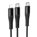 Kabel Hoco X123 2v1 USB-C + Lightning 1 m černý