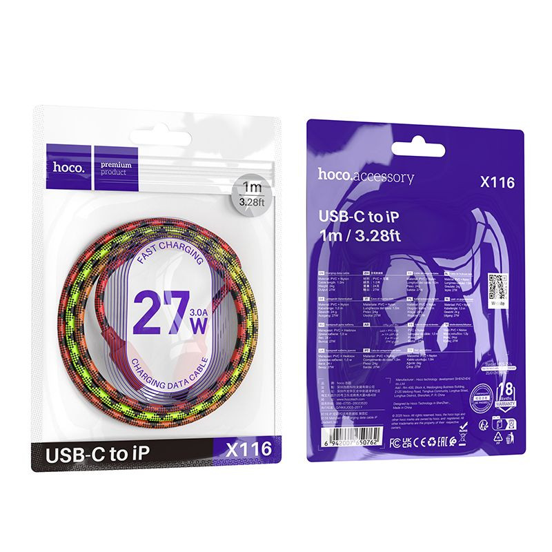 Kabel Hoco X116 pro iPhone - gradient purple