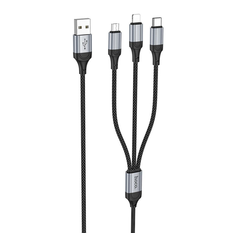 Kabel Hoco X102 3v1 pro nabíjení (USB-A / Lightning / Micro USB / USB-C) - černý