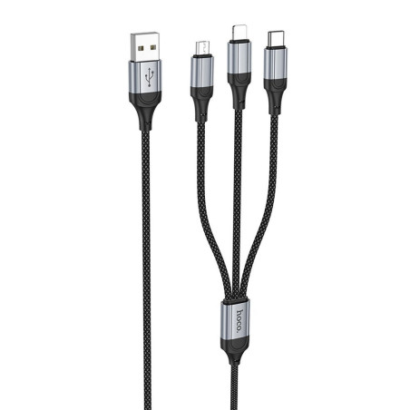 Hoco X102 3v1 kabel USB-A na Lightning/Micro USB/USB-C - černý