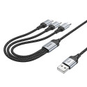 Hoco X102 3v1 kabel USB-A na Lightning/Micro USB/USB-C - černý