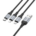 Hoco X102 3v1 kabel USB-A na Lightning/Micro USB/USB-C - černý