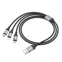 Hoco X102 3v1 kabel USB-A na Lightning/Micro USB/USB-C - černý