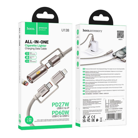 Kabel Hoco U138 USB-C/Lightning do auta 60W 1,2 m černý