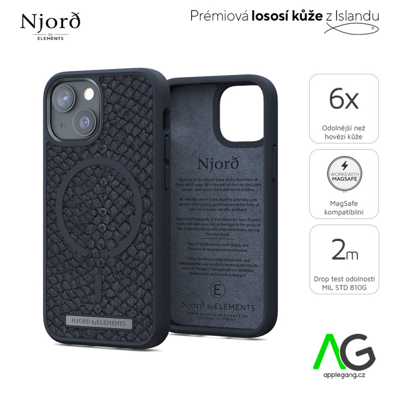 [ROZBALENO] NJORD Vindur MagSafe Kryt z lososí kůže pro iPhone 13, tmavě šedý