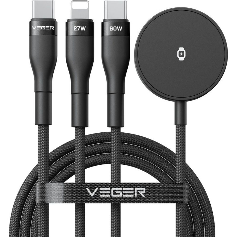Kabel Veger V730 3v1 pro nabíjení USB-C / Lightning / iWatch - black