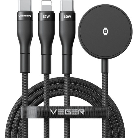 Kabel Veger V730 3v1 USB-C / Lightning / iWatch - black