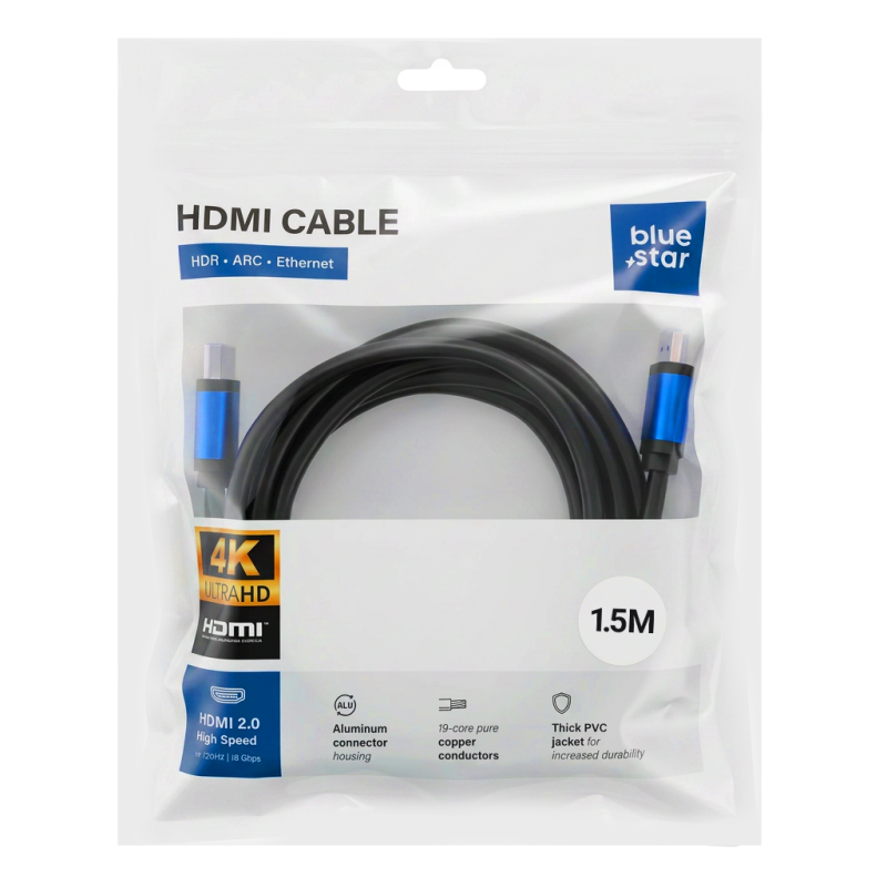 Kabel Blue Star HDMI 2.0 pro TV, herní konzole a monitory 1,5 m - černý