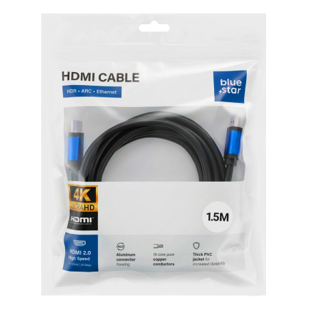 Kabel Blue Star HDMI 2.0 pro TV, herní konzole a monitory 1,5 m - černý