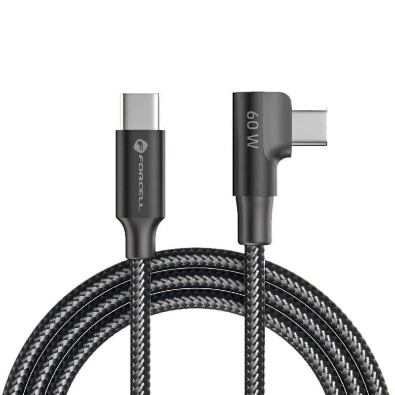 Kabel Forcell F-ENERGY QC4.0 PD 3A 60W Cafule 90° 1,2 m pro USB-C zařízení - černý