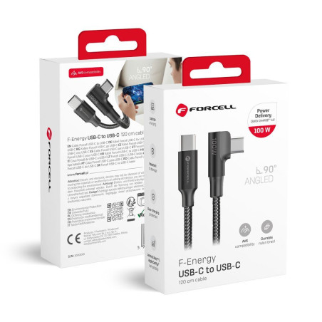Kabel USB-C Forcell F-ENERGY 90° 100 W 1,2 m černý