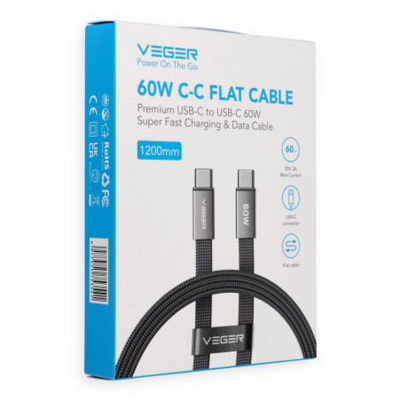 Kabel Veger CC06-MTB USB-C na USB-C 60W 3A 1,2 m černý