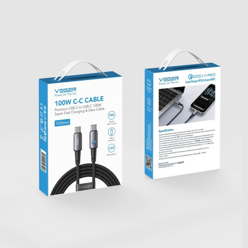 Kabel Veger CC1-ZSD pro USB-C zařízení - černý