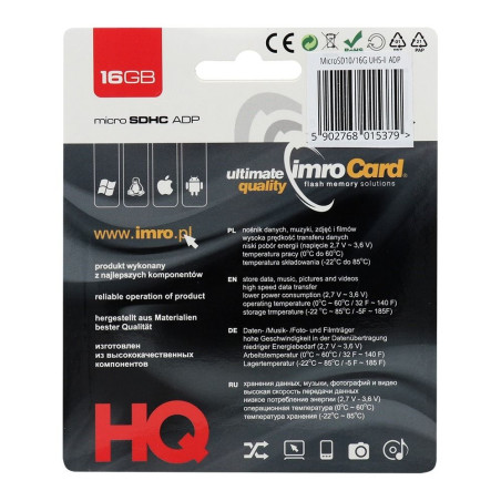 Paměťová karta microSD IMRO 16GB 100MB/s Class 10 UHS I + SD adapt�