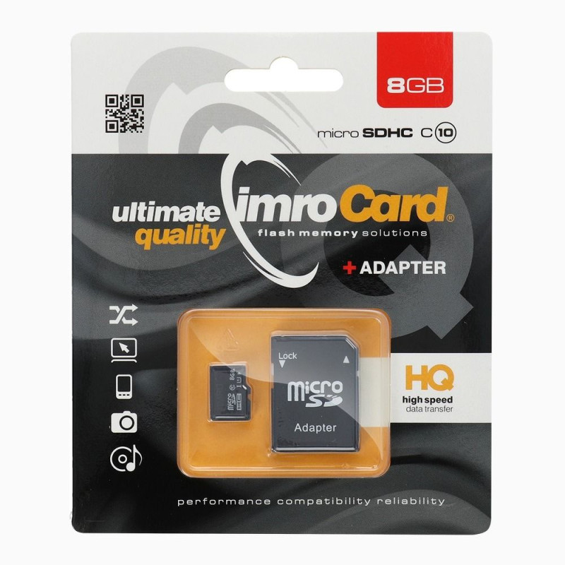 Paměťová karta microSDHC IMRO 8GB 100MB/s Class 10 UHS I s adaptérem SD - bezbarvý