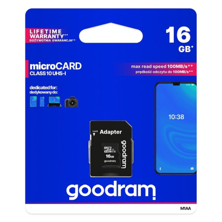 Goodram S1A0 microSD 16GB 100 MB/s UHS-I Class 10 s adaptérem