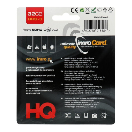 microSDHC IMRO 32GB (UHS 3) s adaptérem SD