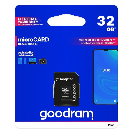 GOODRAM microSD 32GB 100MB/s UHS-I Class 10 s adaptérem