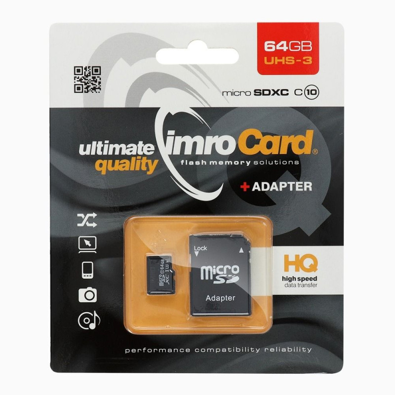 Paměťová karta IMRO microSDHC 64GB 100MB/s CLASS 10 UHS 3 s adaptérem SD