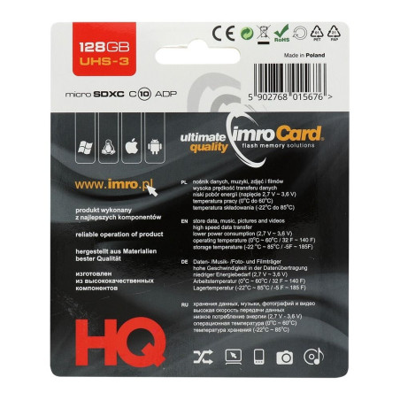 Paměťová karta IMRO microSDHC 128GB 100MB/s UHS-I s adaptérem SD
