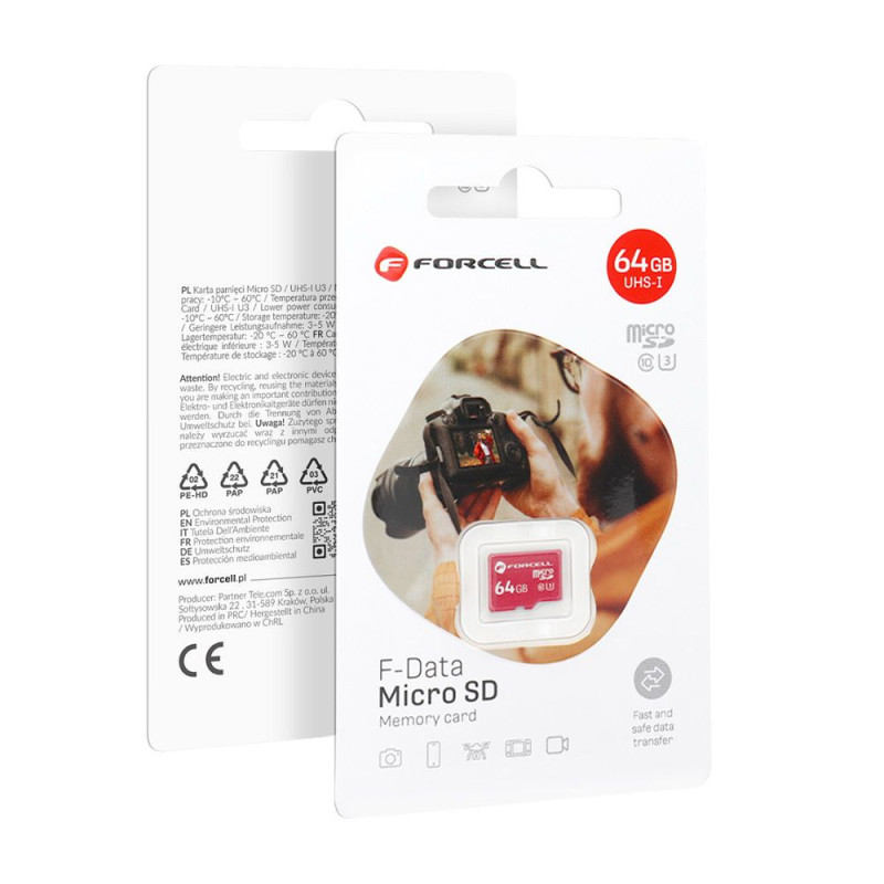 Paměťová karta microSD FORCELL F-DATA 64GB UHS-I U3 pro zařízení - bezbarvá