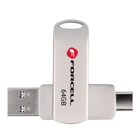 Pendrive 64GB Forcell F-Data Metal Duo USB-A/USB-C stříbrná
