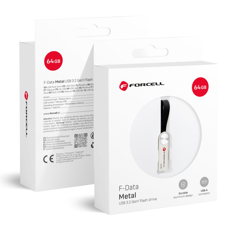 USB flash disk Forcell F-DATA METAL pro 64GB - stříbrná