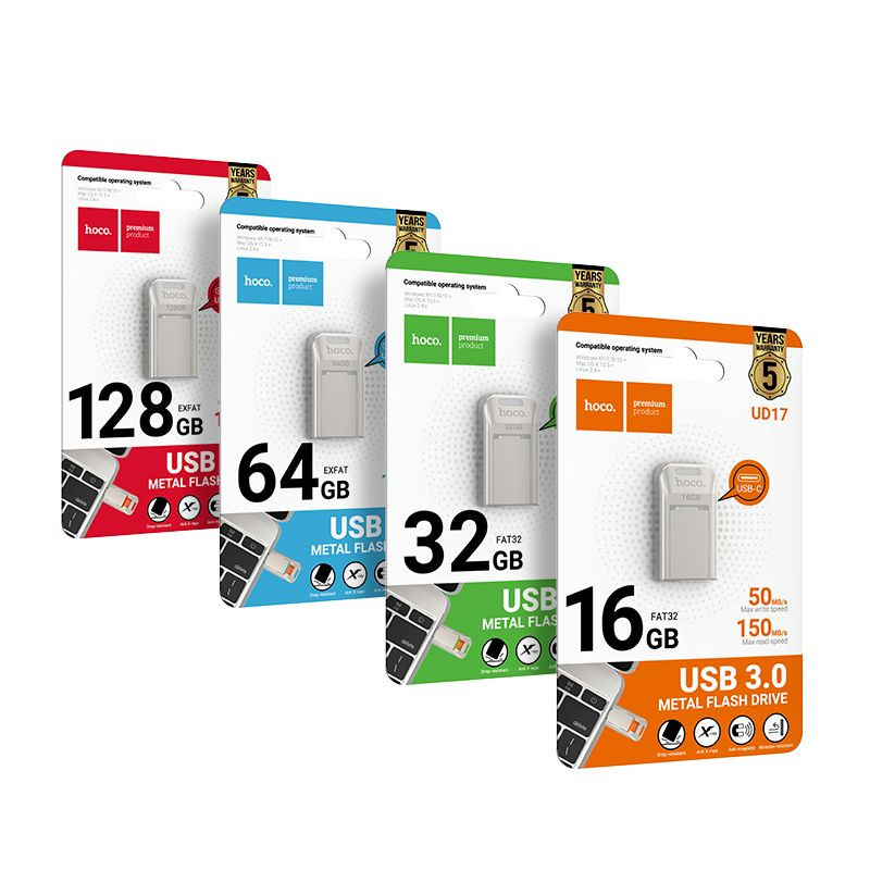 USB flash disk 16GB USB 3.0 (USB-C) Hoco UD17 pro klíčenku - perleťový nikl