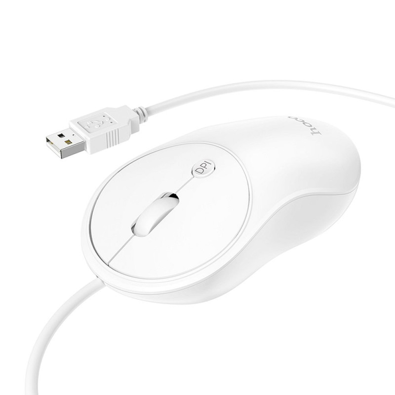 Kabelová myš Hoco GM13 4 tlačítek pro PC a notebook - bílá