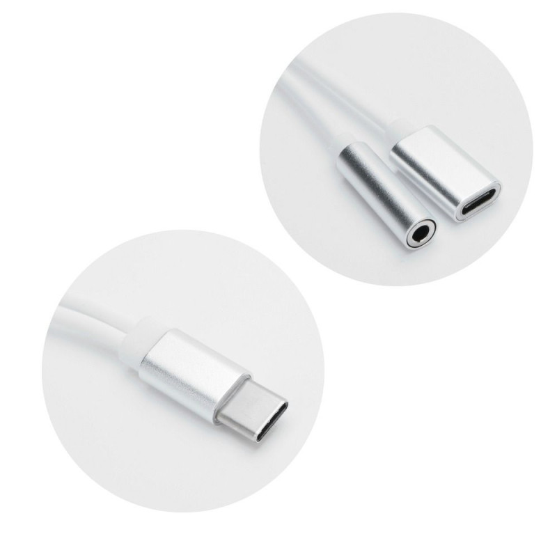 Redukce / adaptér AUX 2v1 USB-C (M) na USB-C (F) + Jack 3,5 mm (F) - bílá
