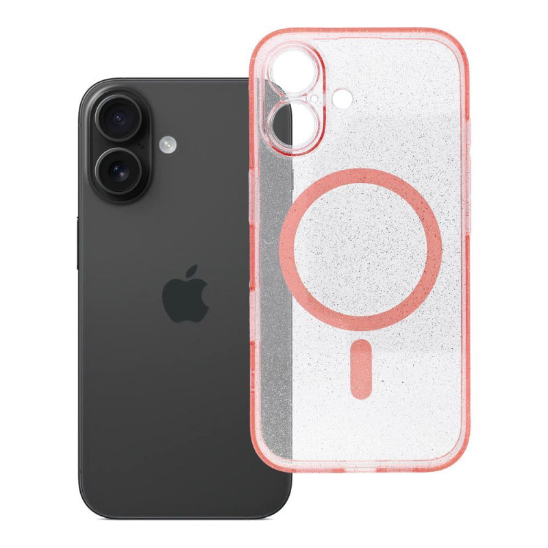 Kryt iPhone 16 pro iPhone 16 - růžový glitter (clear MagSafe)
