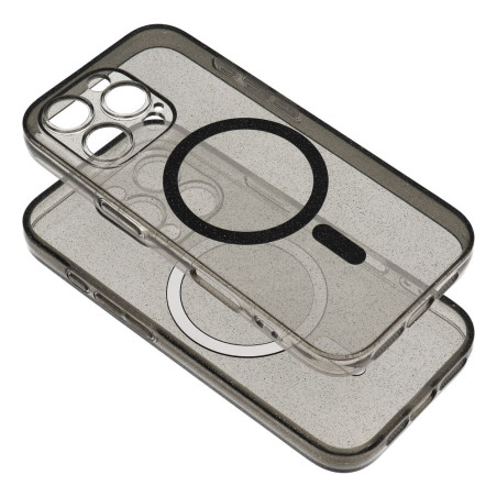 Kryt Clear Mag Cover Glitter iPhone 14 - černý třpytivý
