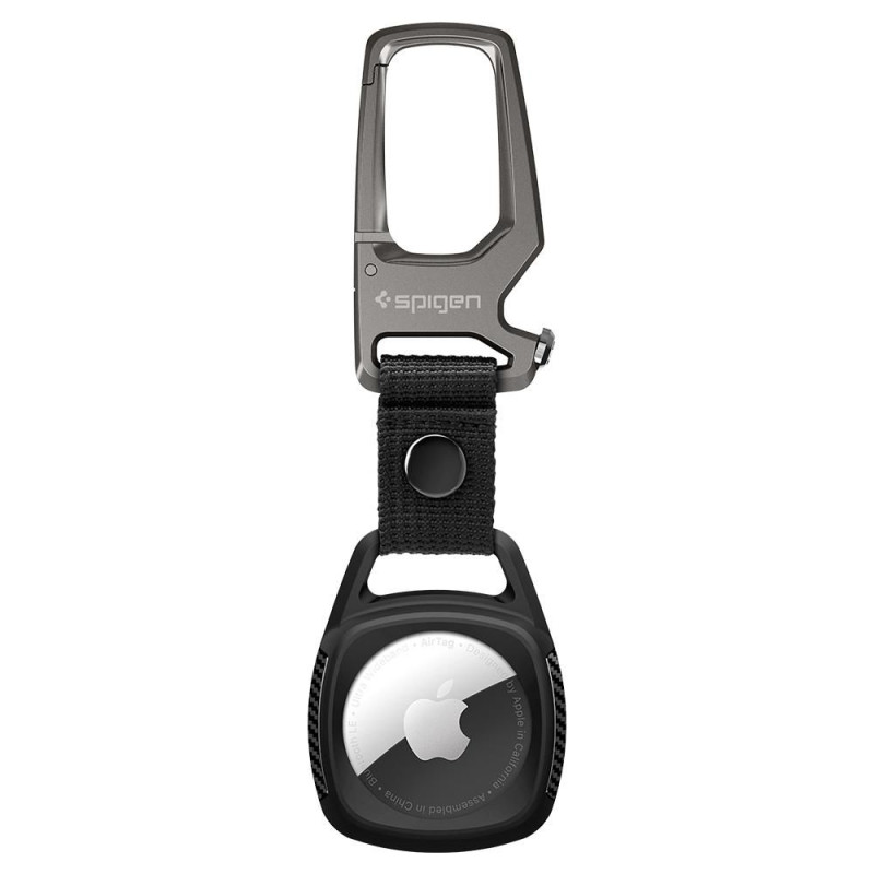 SPIGEN Rugged Armor Odolný přívěsek (pouzdro) na klíče s karabinou pro Apple AirTag, černý