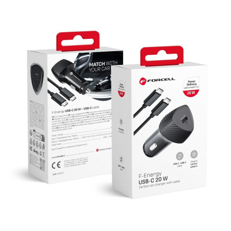 Nabíječka do auta Forcell F-Energy CARBON 20W USB-C PD 3.0 - černá