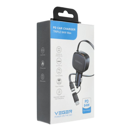 Nabíječka do auta Veger CC89 USB‑C + USB‑A 84 W černá