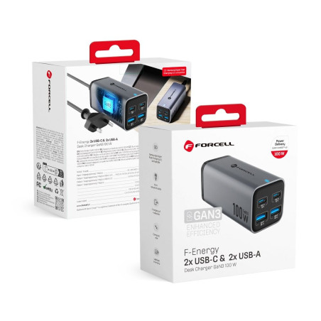 Forcell F-Energy GaN III 100W nabíječka 4 porty – šedá