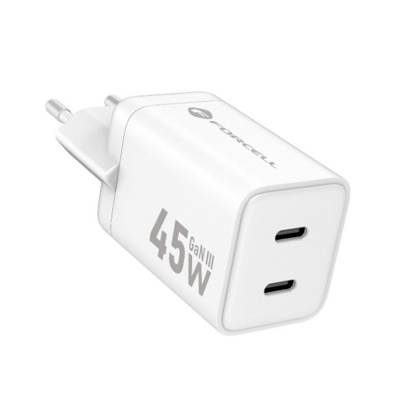 Nabíječka Forcell Mini GaN III 45W 2×USB-C PD bílá