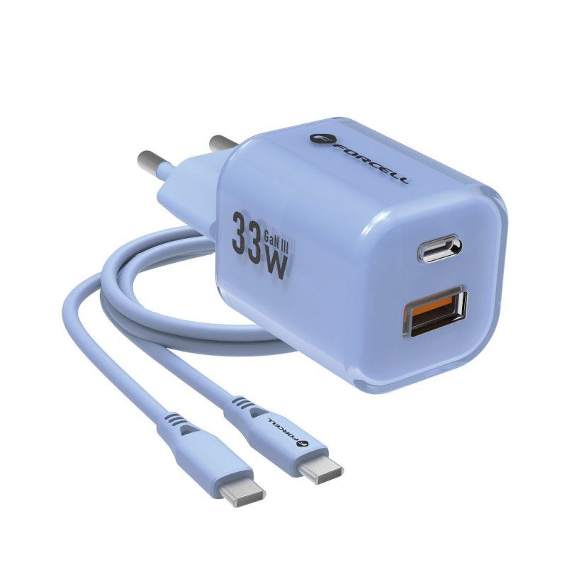 Nabíječka Forcell F-Energy GaN III Crystal Color USB C + USB A QC4.0 PD 33W - modrá