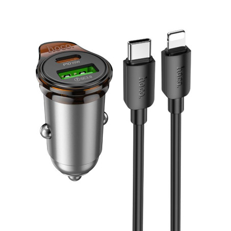 Nabíječka do auta Hoco NZ16A 43W USB-A + USB-C - šedá